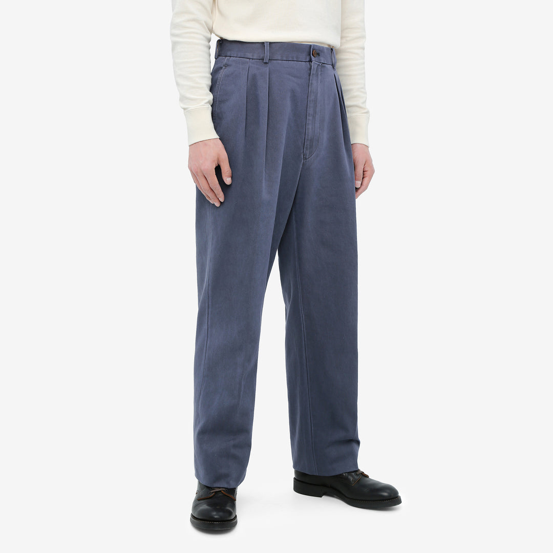 NEAT 26-01NC fade navy wide tapered chinos Japanese trousers wear image front side