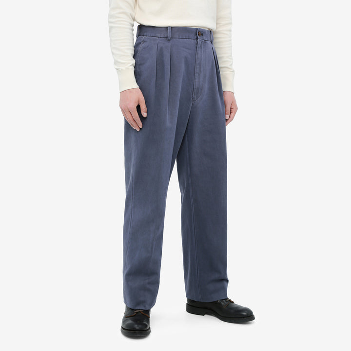 NEAT 26-01NC fade navy wide tapered chinos Japanese trousers wear image front side