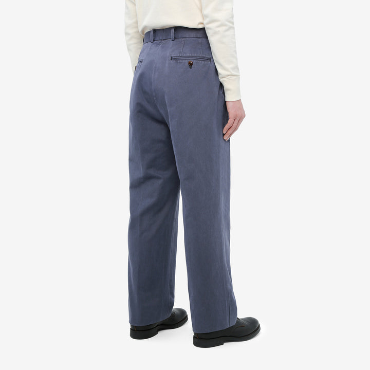 NEAT 26-01NC fade navy wide tapered chinos Japanese trousers wear image back