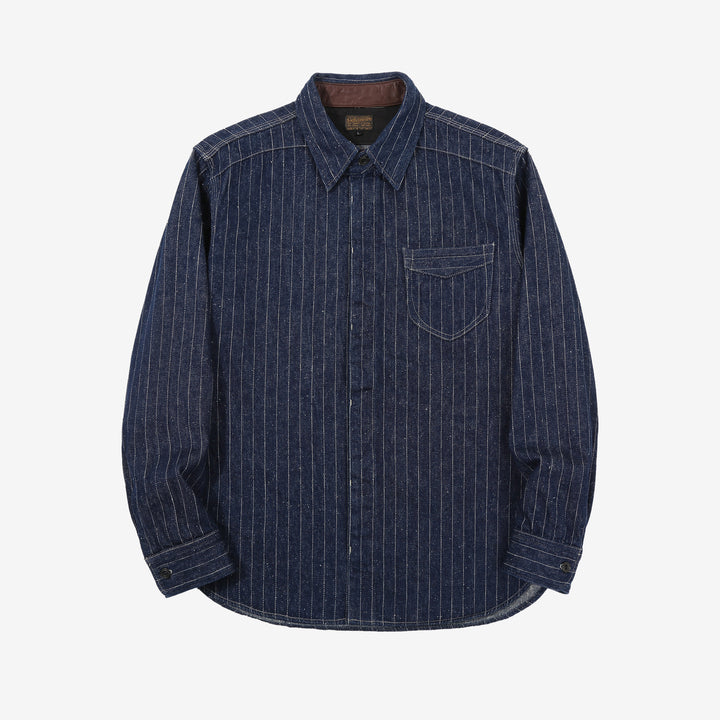 DELUXEWARE 7630A 12oz Selvedge Denim Flannel Shirt Indigo Front