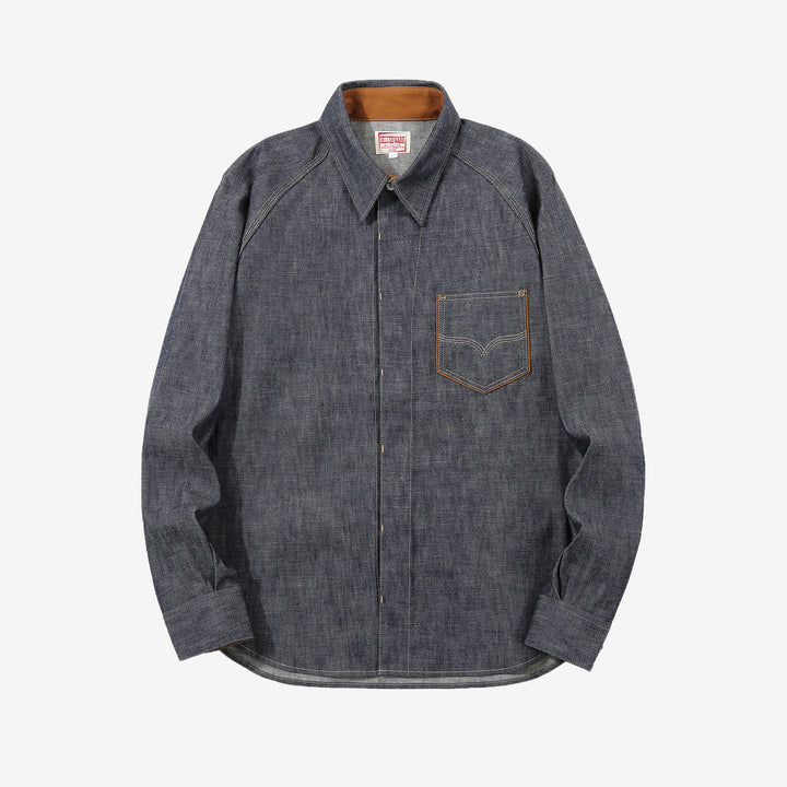 Deluxeware 7640 10.5oz selvedge denim work shirt made in Japan indigo denim shirt front