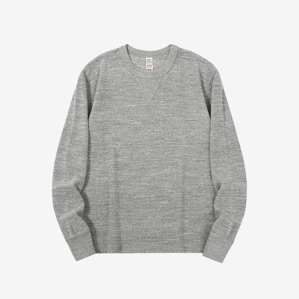 UES 602530 single rib knit long sleeve crew neck T-shirt made in Japan grey front view