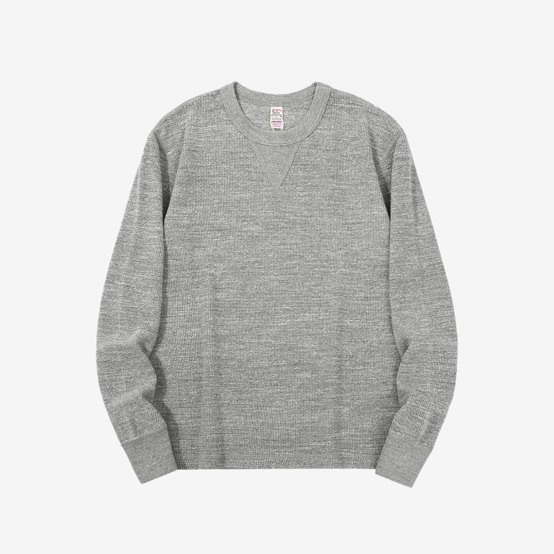 UES 602530 single rib knit long sleeve crew neck T-shirt made in Japan grey front view