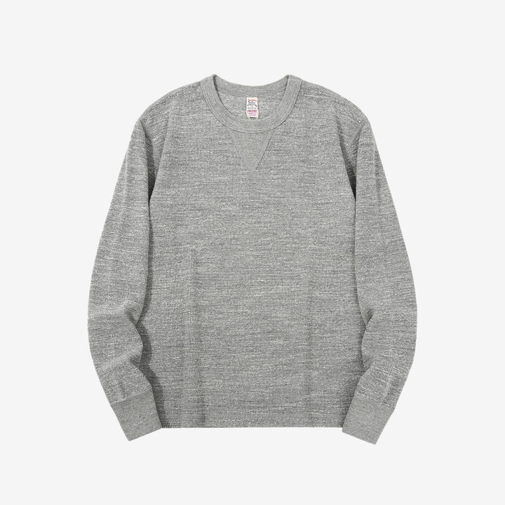 UES 602530 single rib knit long sleeve crew neck T-shirt made in Japan grey front view