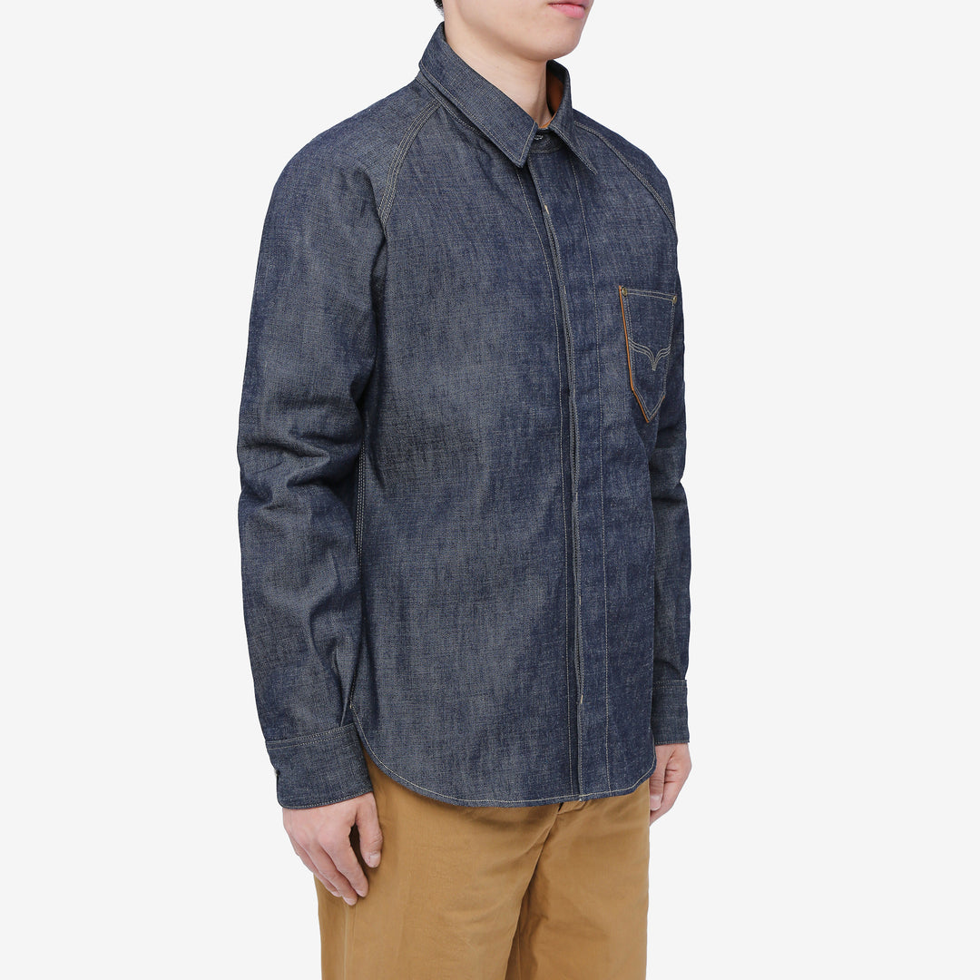 Deluxeware 7640 10.5oz selvedge denim work shirt made in Japan indigo denim shirt wear image side 