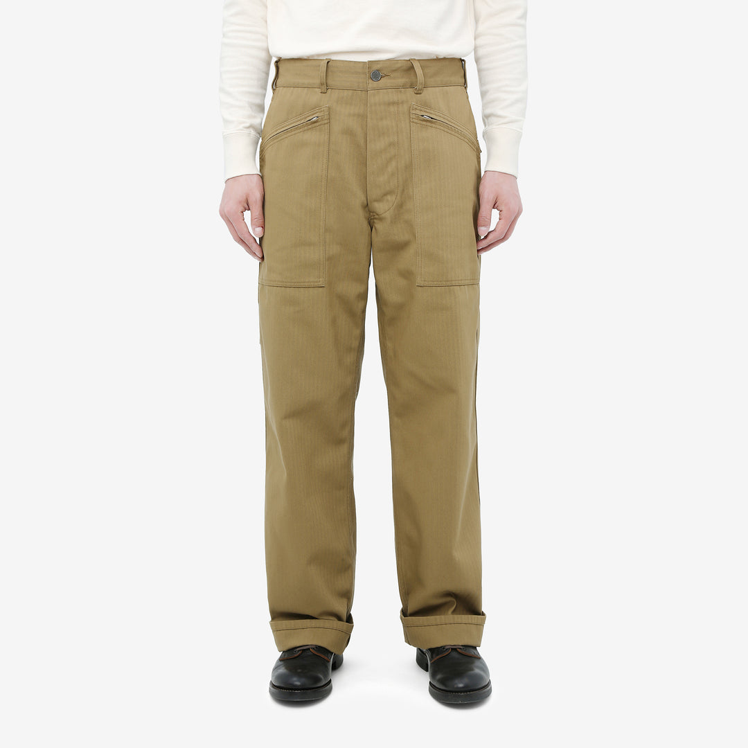WASEW WSW-25A-011 herringbone twill mechanical pants coyote made in Japan straight fit work pants wear image front view