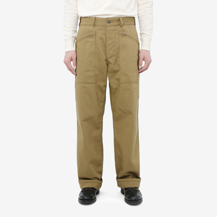WASEW WSW-25A-011 herringbone twill mechanical pants coyote made in Japan straight fit work pants wear image front view