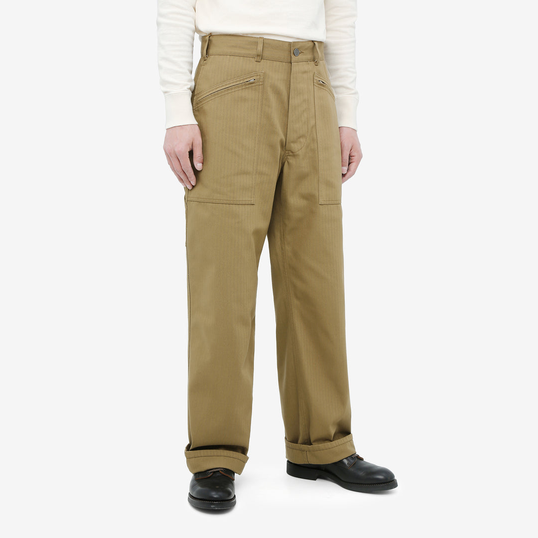 WASEW WSW-25A-011 herringbone twill mechanical pants coyote made in Japan straight fit work pants wear image front view 