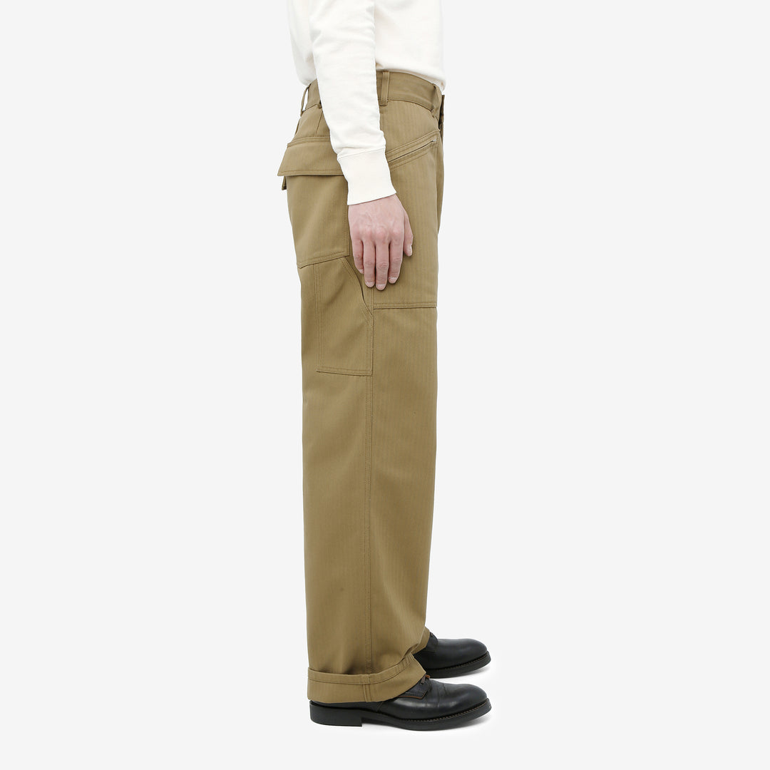 WASEW WSW-25A-011 herringbone twill mechanical pants coyote made in Japan straight fit work pants wear image side view
