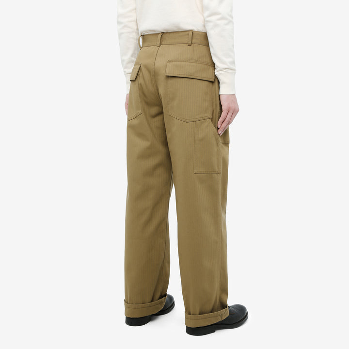 WASEW WSW-25A-011 herringbone twill mechanical pants coyote made in Japan straight fit work pants wear image back view
