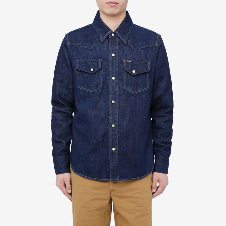 Deluxeware 7600 Wildman 10oz selvedge denim western shirt indigo wear image front