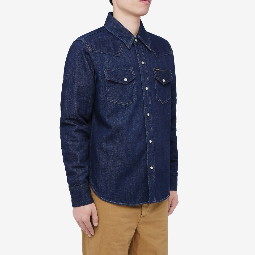 Deluxeware 7600 Wildman 10oz selvedge denim western shirt indigo wear image front 2