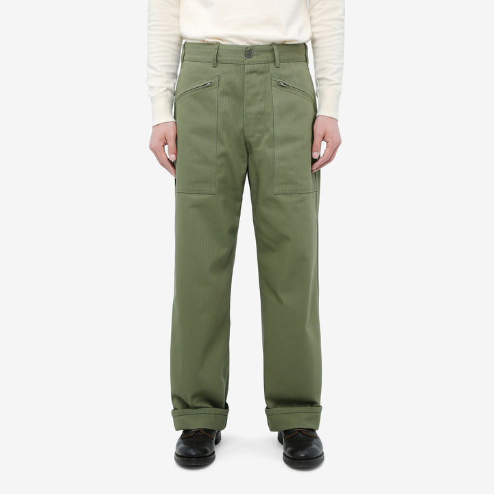 WASEW WSW-25A-011 herringbone twill mechanic pants sage green made in Japan straight fit work pants wear image