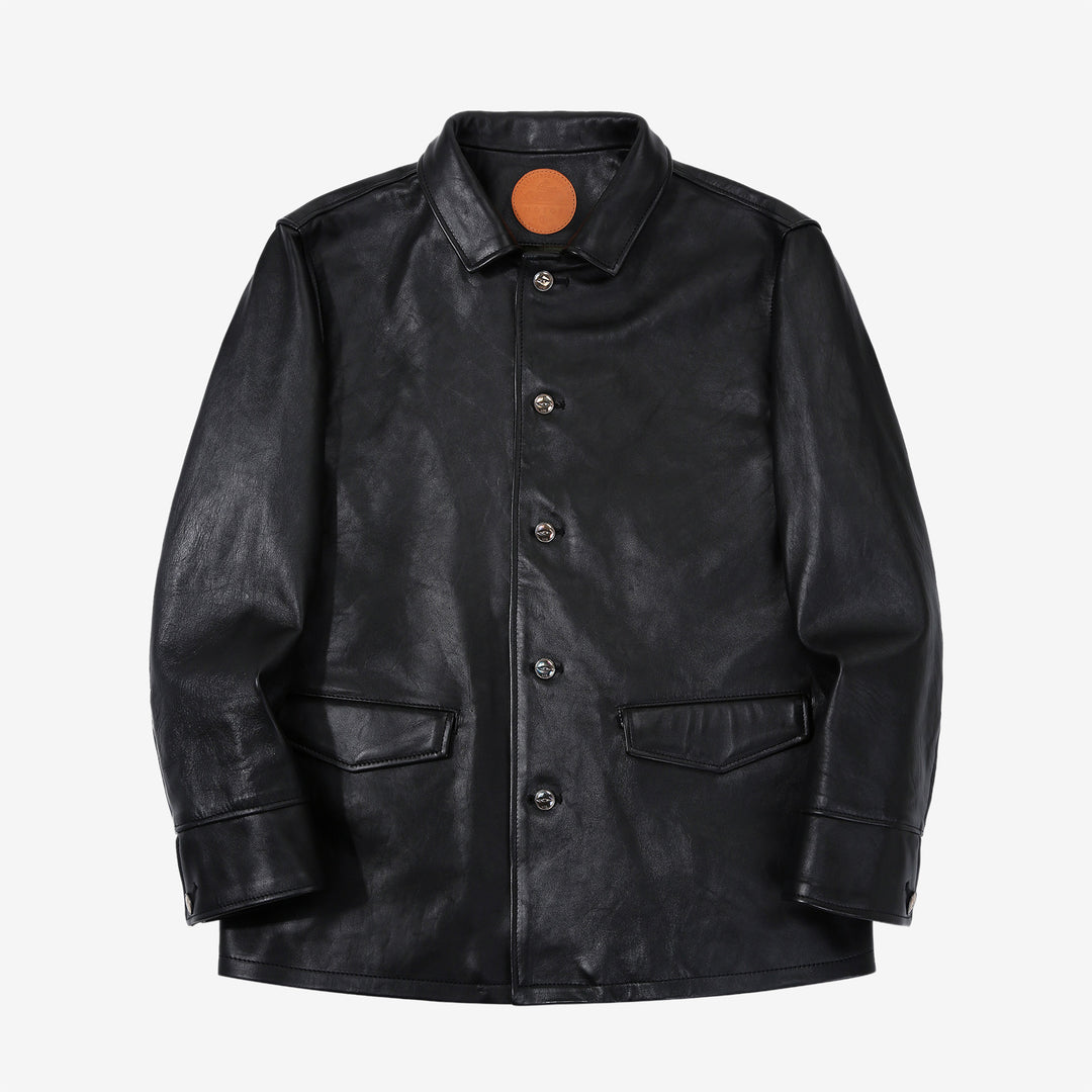 MOTO Motor New Vintage RCLL21 Italian Horsehide Car Coat in Black Teacore – Front View