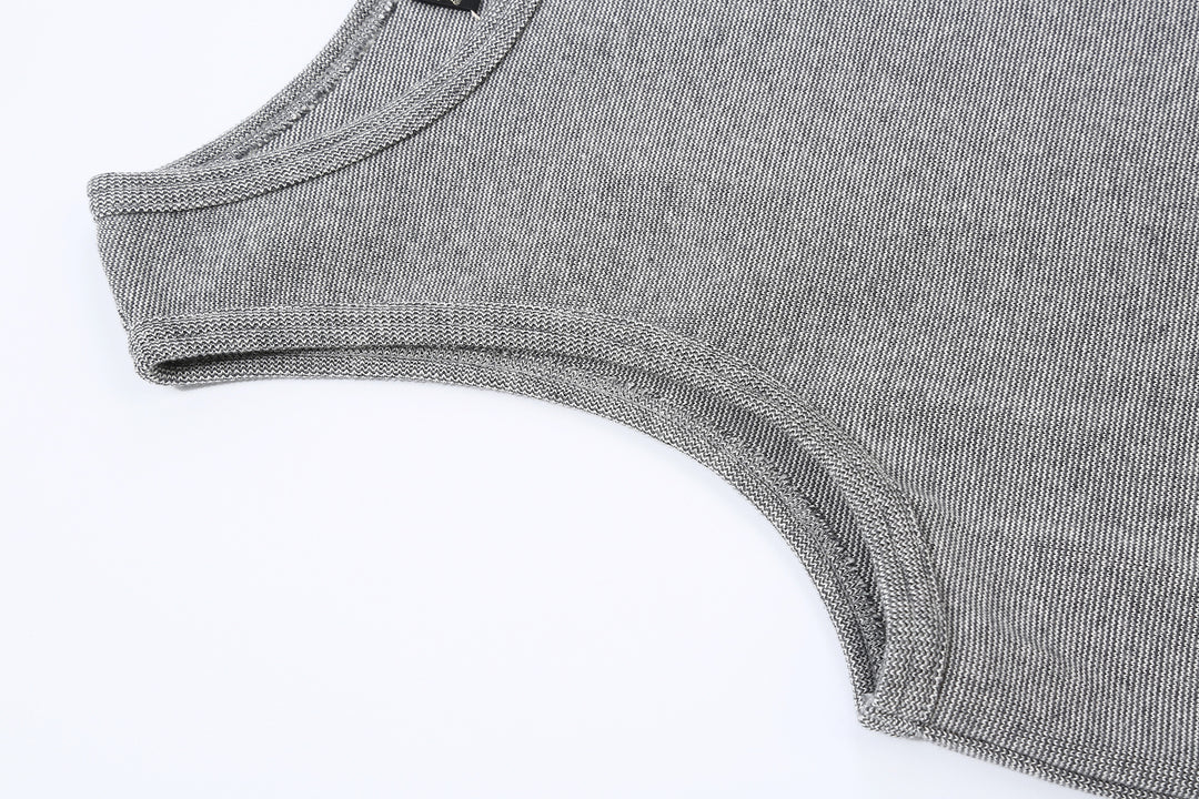 Deluxeware TNKP-00 Heavyweight Ribbed Knit Tank Top Arm Hole Light Grey