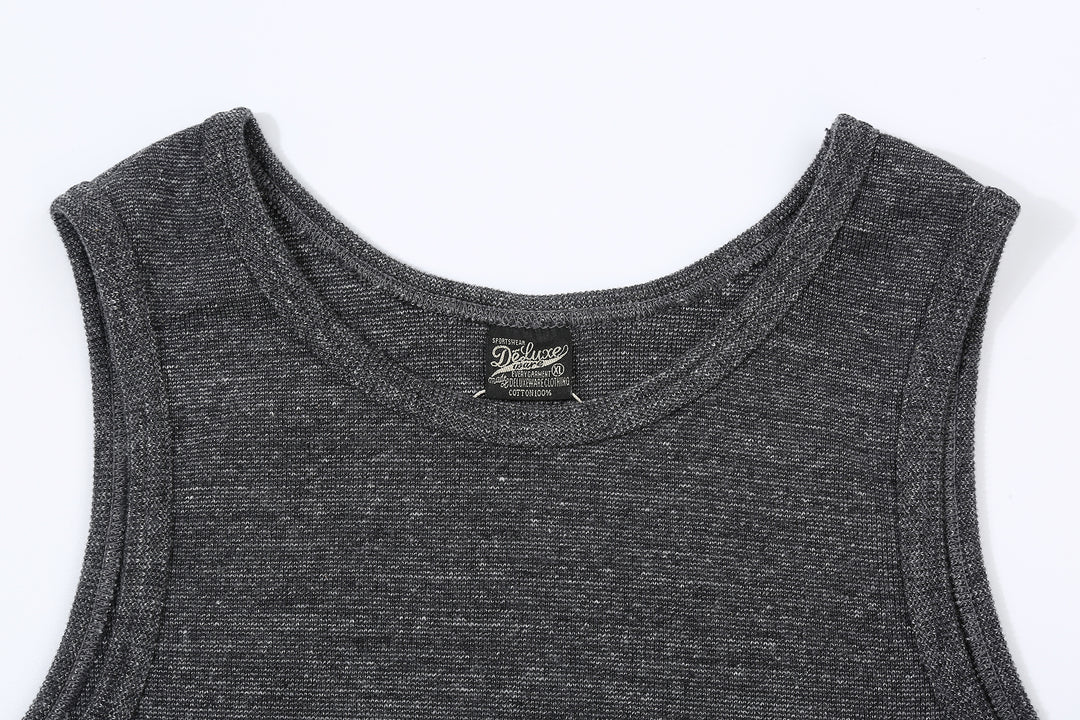 Deluxeware TNKP-00 Heavyweight Ribbed Knit Tank Top Neck Light Grey