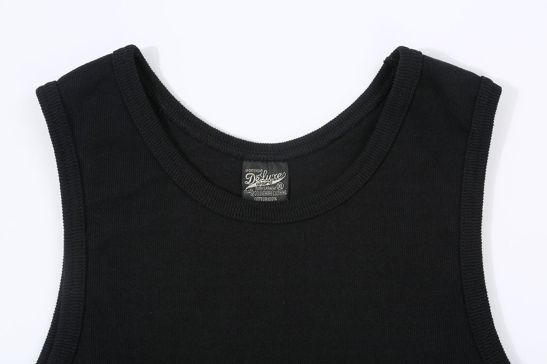 Deluxeware TNKP-00 Heavyweight Ribbed Knit Tank Top Neck Black