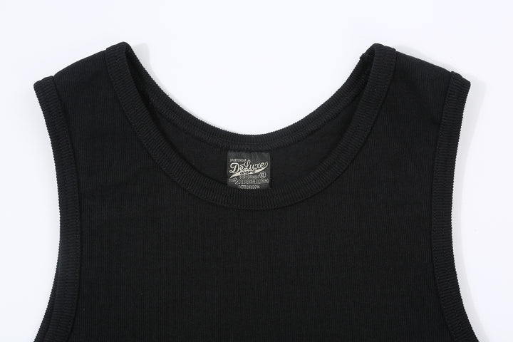 Deluxeware TNKP-00 Heavyweight Ribbed Knit Tank Top Neck Black