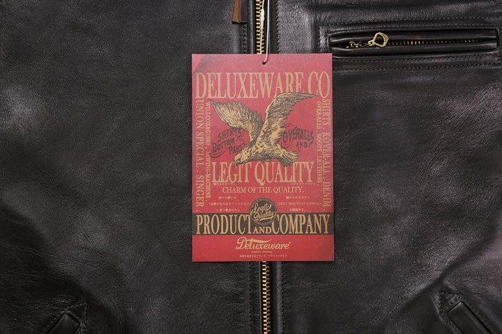 Deluxeware D-21B Single Riders Horsehide Leather Jacket - Tea-Core Black Horsehide Leather Hang Tag