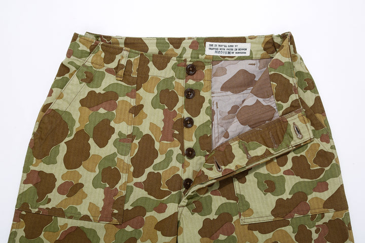 Boncoura Duck Hunter Camo US Army Baker Pants - Wide Straight Fit Made in Japan Button Fly