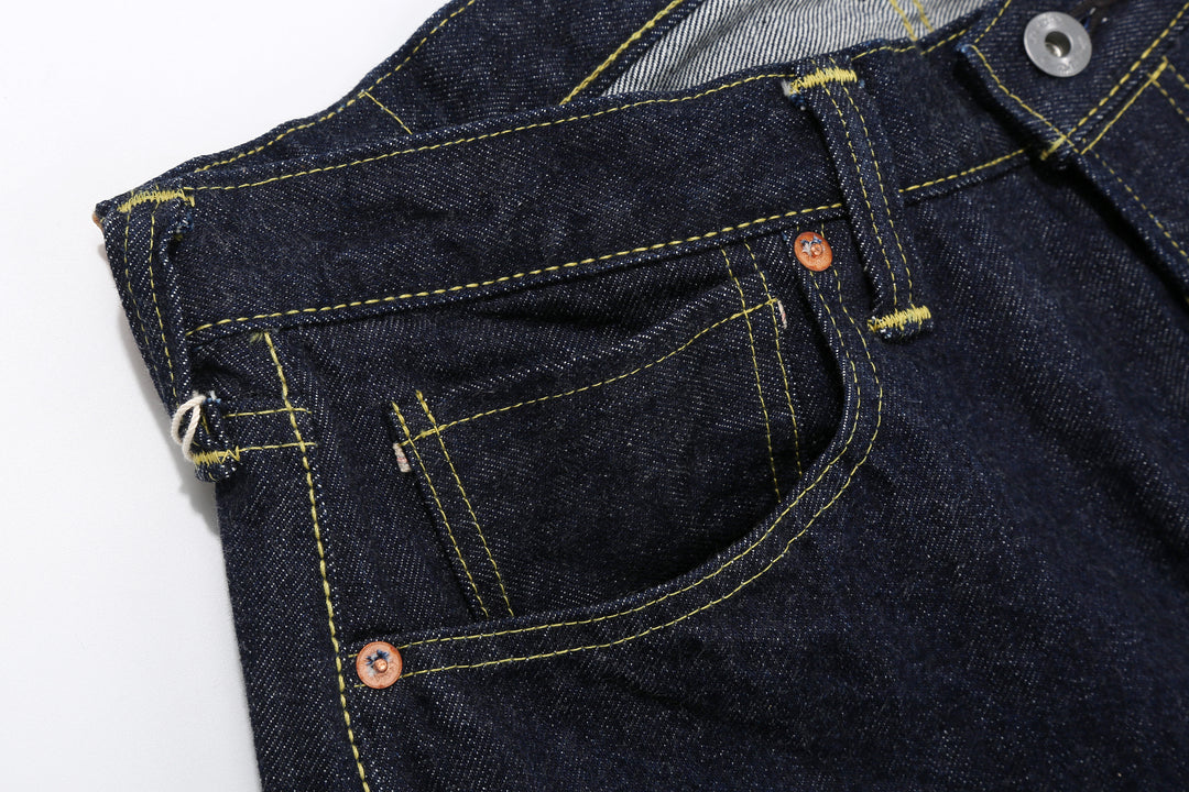 Boncoura 43XX WWII Natural Indigo Dyed Selvedge Denim 15th Anniversary Model Made in Japan right pocket detail