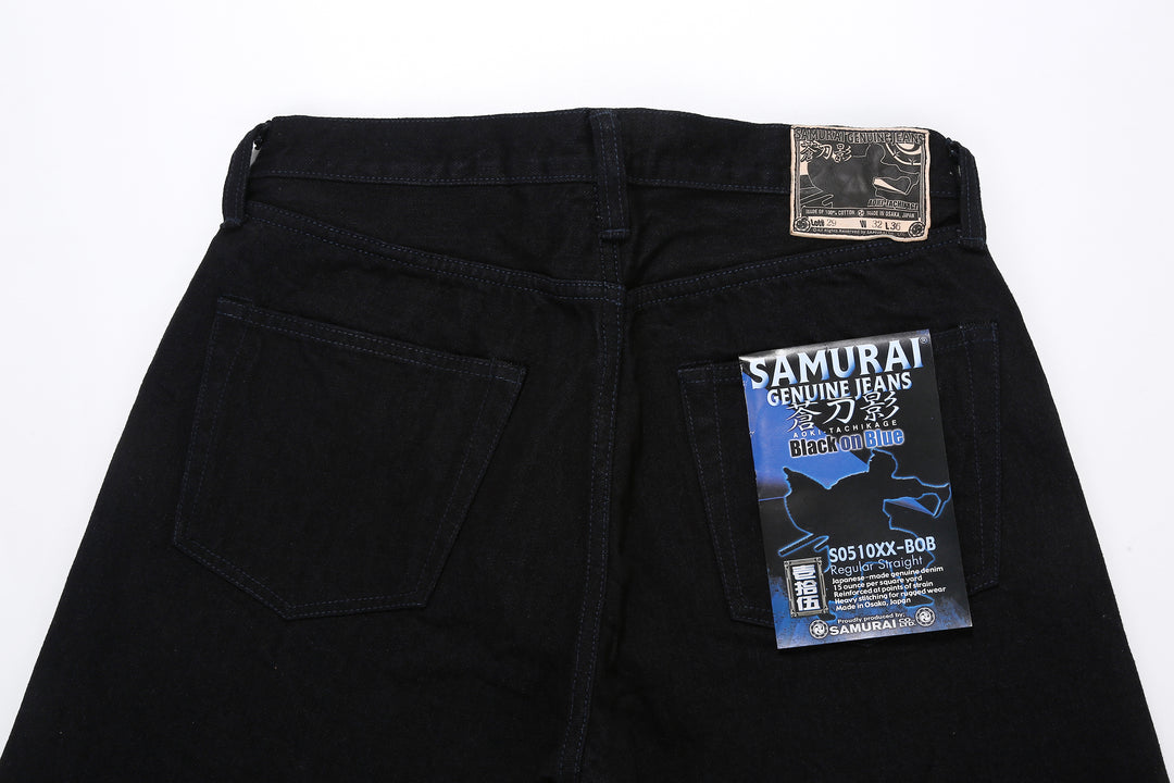 Samurai Jeans S0510XX-BOB Black on Blue 15oz selvedge denim regular straight fit made in Japan back view