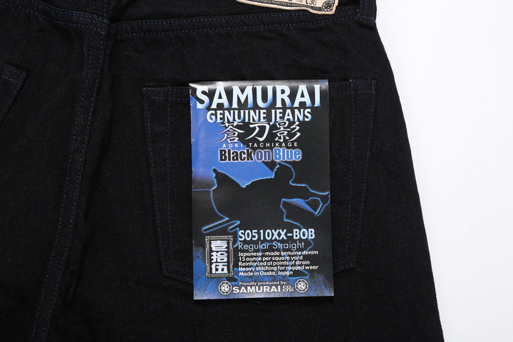 Samurai Jeans S0510XX-BOB Black on Blue 15oz selvedge denim regular straight fit made in Japan paper flasher