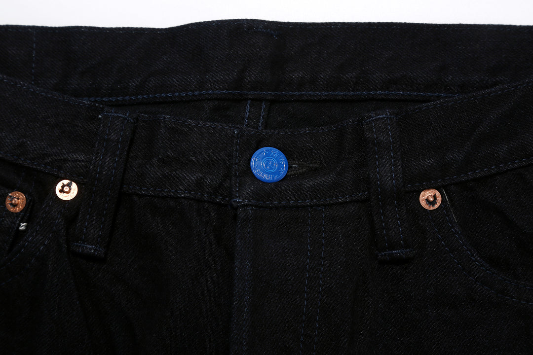 Samurai Jeans S0510XX-BOB Black on Blue 15oz selvedge denim regular straight fit made in Japan button close up
