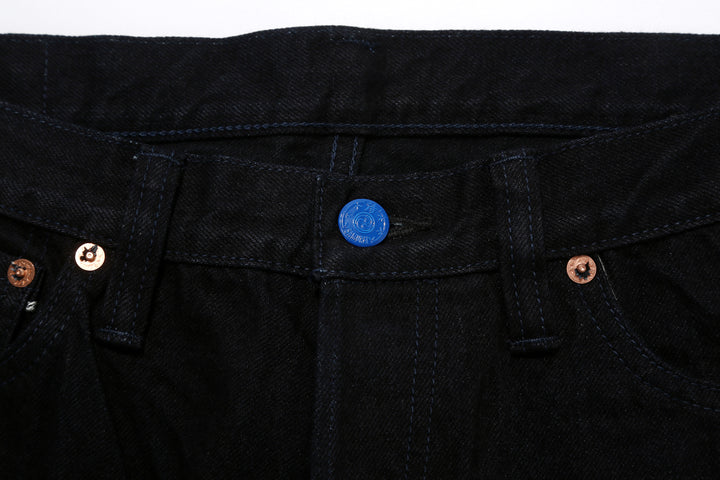 Samurai Jeans S0510XX-BOB Black on Blue 15oz selvedge denim regular straight fit made in Japan button close up