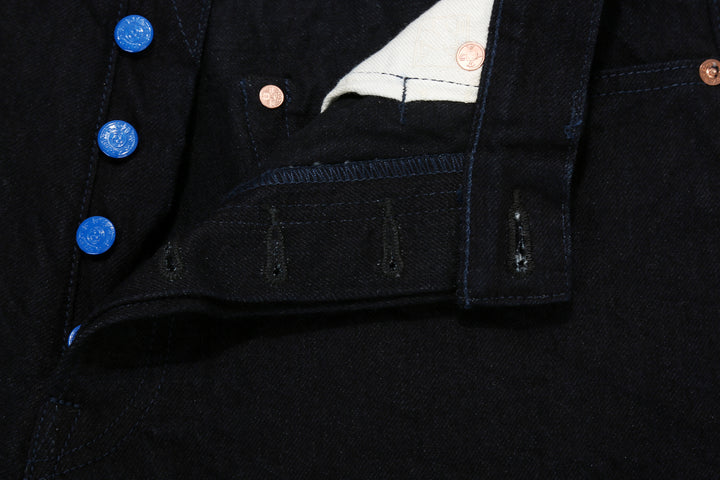 Samurai Jeans S0510XX-BOB Black on Blue 15oz selvedge denim regular straight fit made in Japan buttons hole