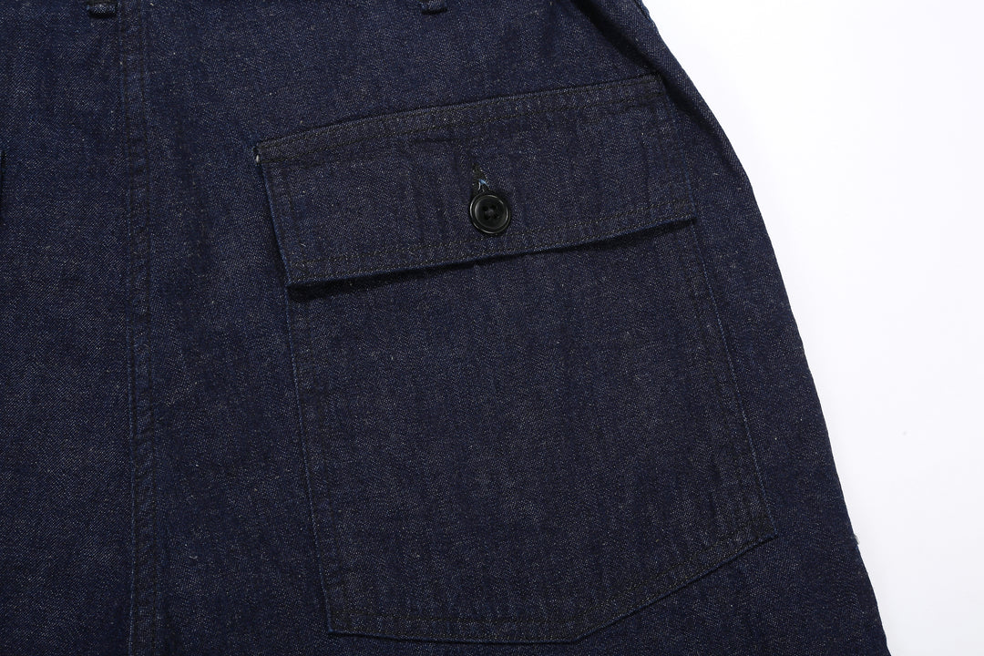 Boncoura Cotton Linen Indigo Denim Baker Pants – Back Flap Pocket Detail