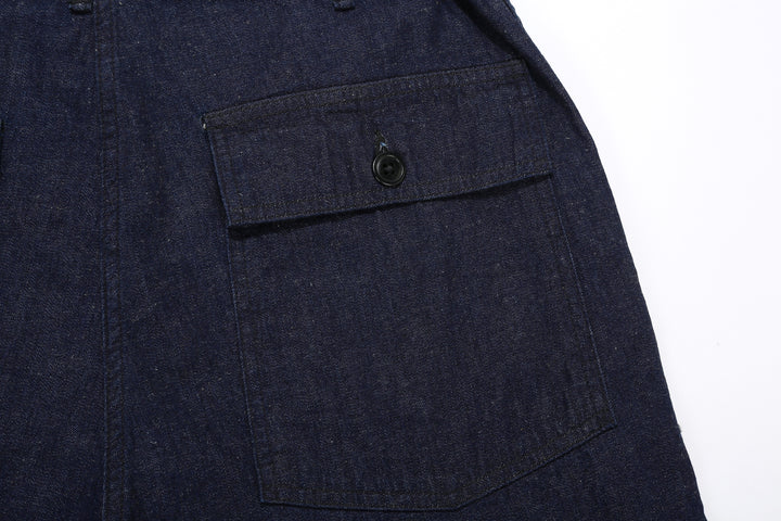 Boncoura Cotton Linen Indigo Denim Baker Pants – Back Flap Pocket Detail