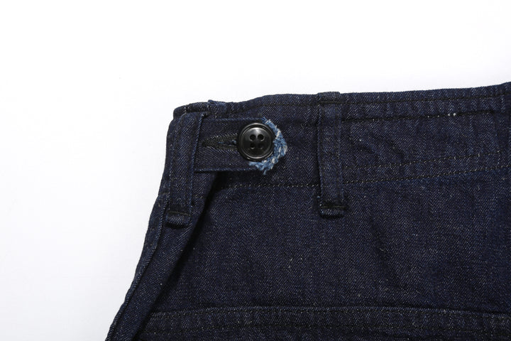 Boncoura Cotton Linen Indigo Denim Baker Pants – Side Waist Adjuster Detail