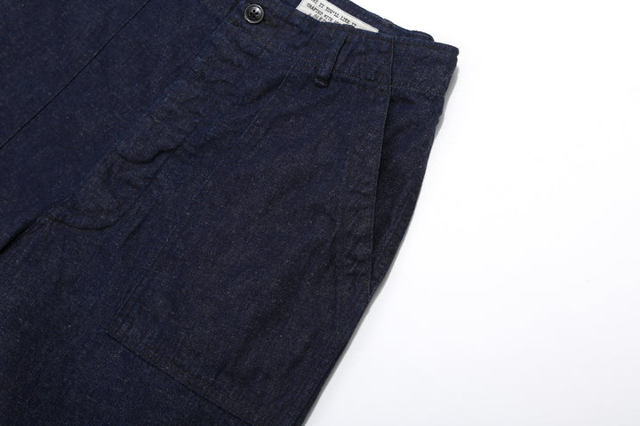 Boncoura Cotton Linen Indigo Denim Baker Pants – Front Patch Pocket Detail