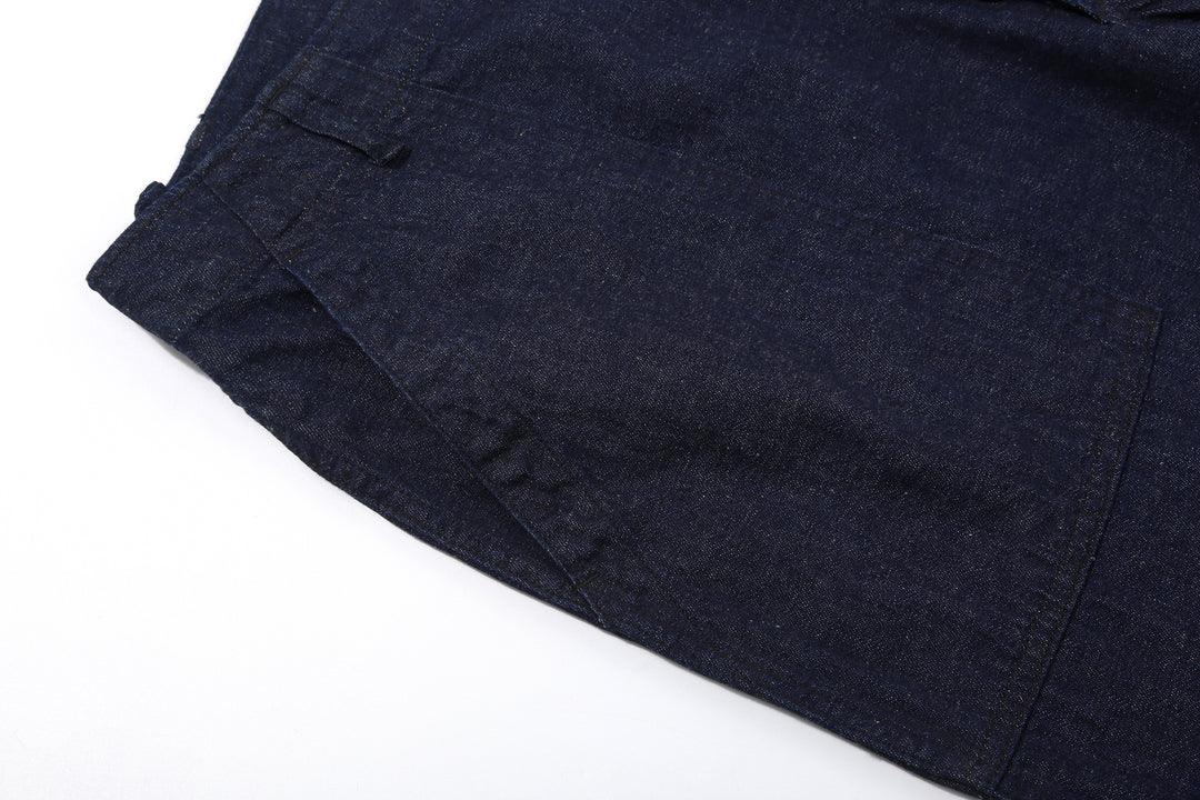 Boncoura Cotton Linen Indigo Denim Baker Pants – Front Pocket and Stitching Detail