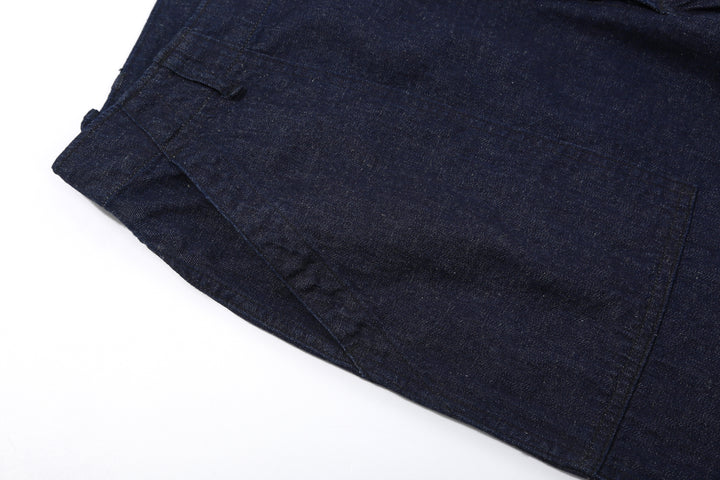 Boncoura Cotton Linen Indigo Denim Baker Pants – Front Pocket and Stitching Detail