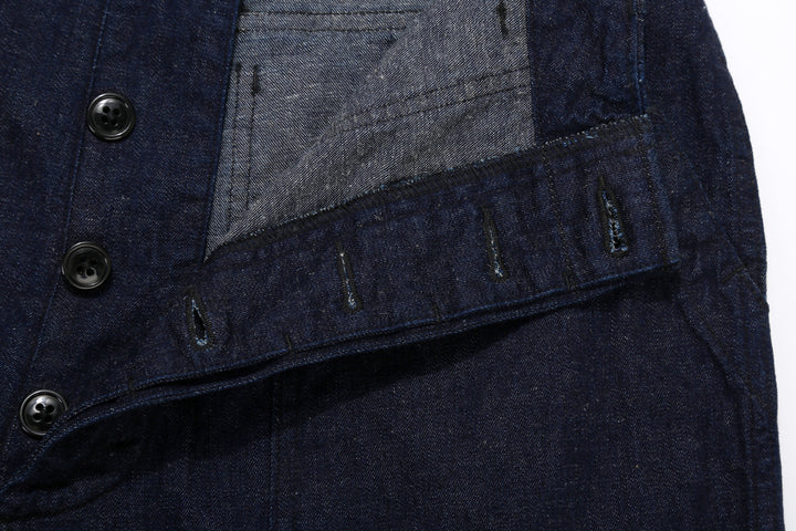 Boncoura Cotton Linen Indigo Denim Baker Pants – Button Fly Construction Detail