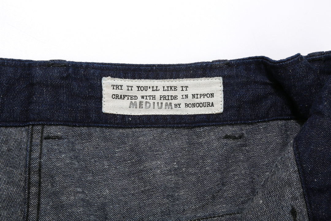 Boncoura Cotton Linen Indigo Denim Baker Pants – Interior Waistband Brand Label
