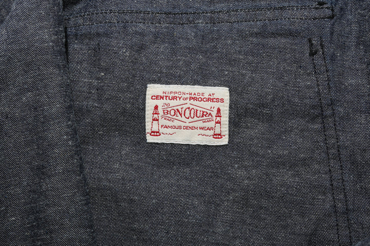 Boncoura Cotton Linen Indigo Denim Baker Pants – Interior Boncoura Label and Denim Reverse Detail