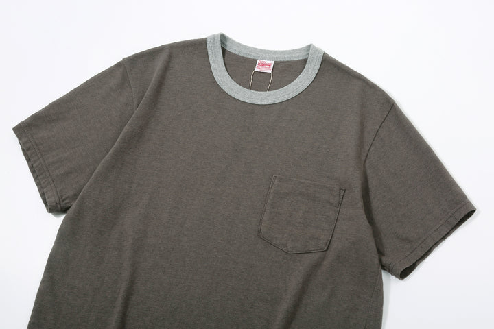 Deluxeware MTM-00 7.5oz “Wood Grain” Loopwheeled Pocket T-Shirt Made in Japan Heather Grey Crew Neck
