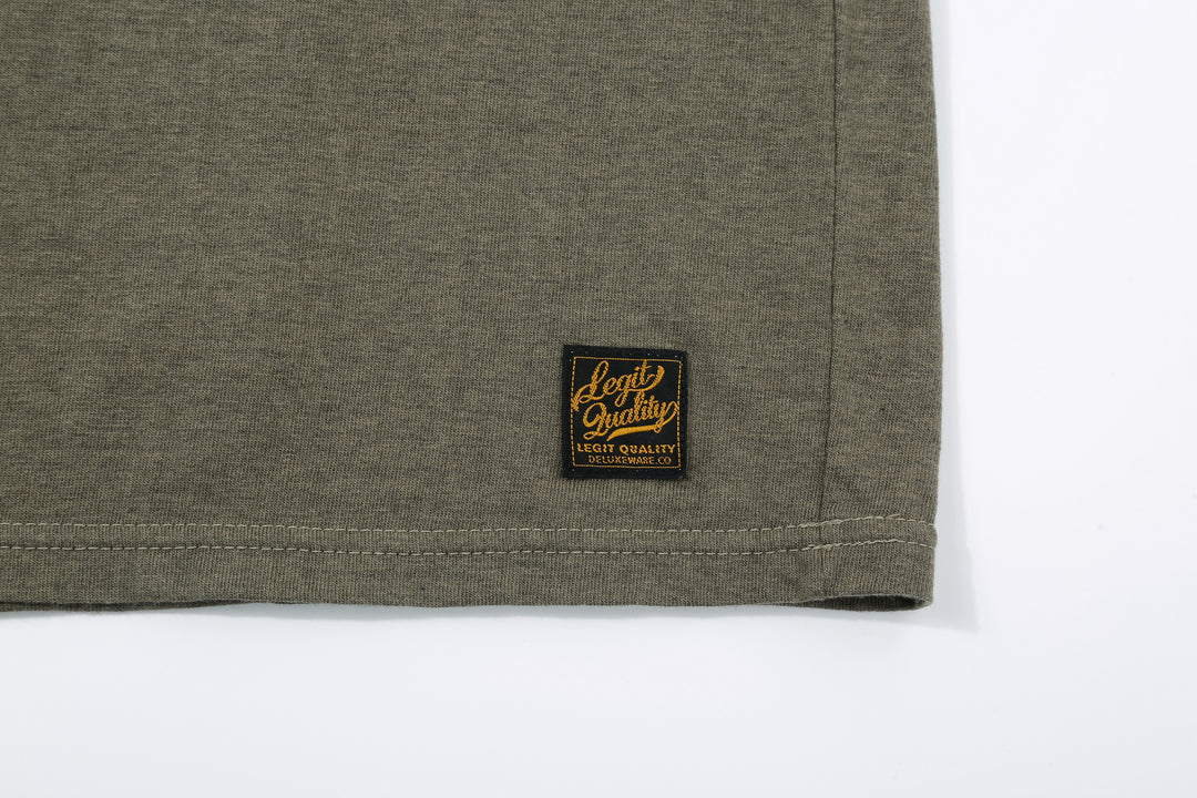 Deluxeware MTM-00 7.5oz “Wood Grain” Loopwheeled Pocket T-Shirt Made in Japan Heather Green Label