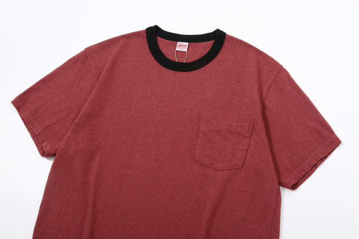 Deluxeware MTM-00 7.5oz “Wood Grain” Loopwheeled Pocket T-Shirt Made in Japan Heather Red Neck
