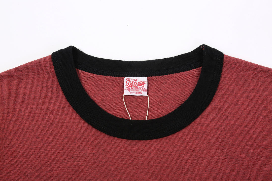 Deluxeware MTM-00 7.5oz “Wood Grain” Loopwheeled Pocket T-Shirt Made in Japan Heather Red Binder Neck