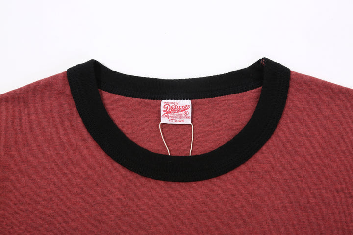 Deluxeware MTM-00 7.5oz “Wood Grain” Loopwheeled Pocket T-Shirt Made in Japan Heather Red Binder Neck