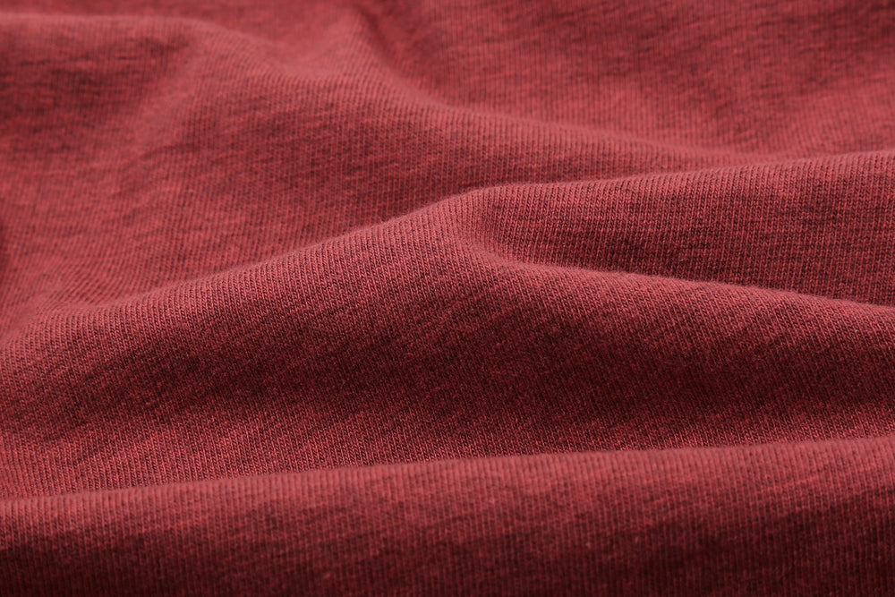 Deluxeware MTM-00 7.5oz “Wood Grain” Loopwheeled Pocket T-Shirt Made in Japan Heather Red Fabric Close Up