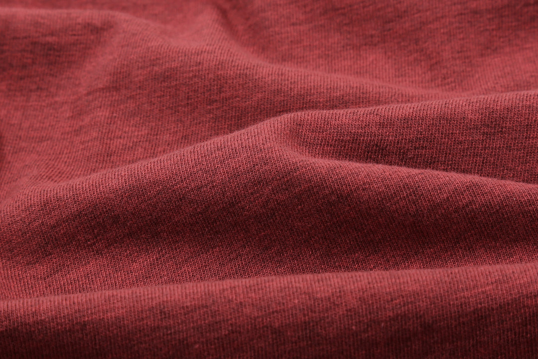 Deluxeware MTM-00 7.5oz “Wood Grain” Loopwheeled Pocket T-Shirt Made in Japan Heather Red Fabric Close Up
