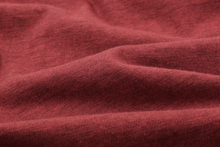 Deluxeware MTM-00 7.5oz “Wood Grain” Loopwheeled Pocket T-Shirt Made in Japan Heather Red Fabric Close Up