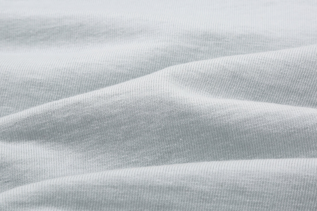 Deluxeware DXTS-00 12.5oz loopwheeled t-shirt made in Japan ultra heavyweight crew neck fabric close up ash blue