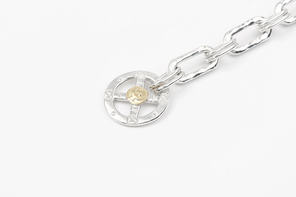 Moto BR-03 handmade chain bracelet eagle silver K18 gold accent Japan handcrafted bracelet wheel