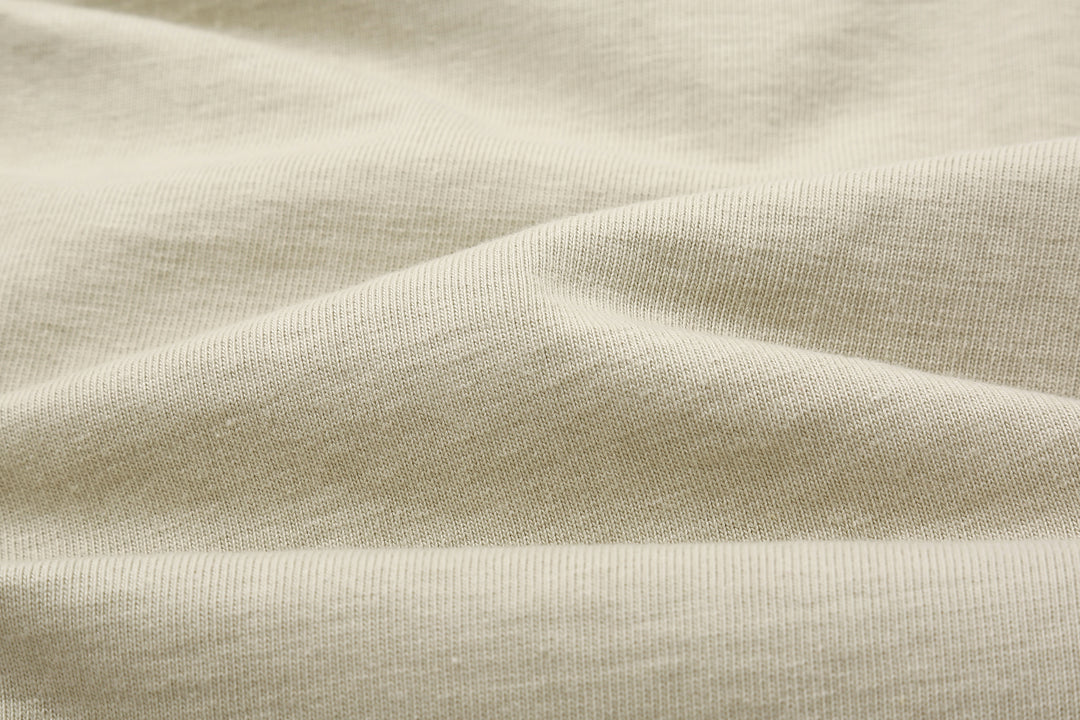 Deluxeware DXTS-00 12.5oz loopwheeled t-shirt made in Japan ultra heavyweight crew neck fabric close up oil beige